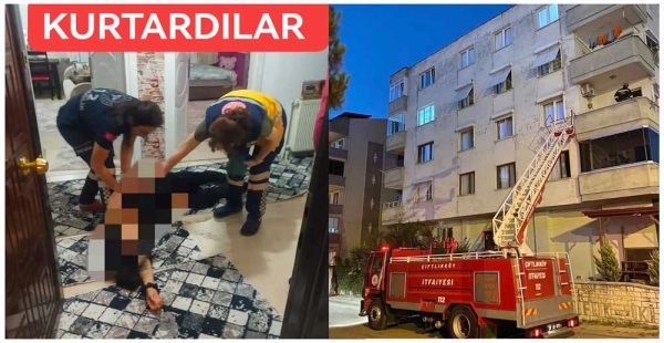 BAYILAN VATANDAŞI İTFAİYE KURTARDI
