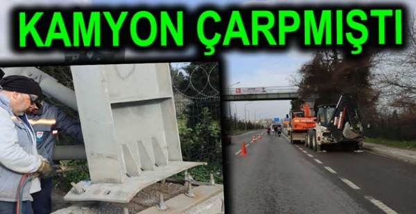 KAMYON ÇARPAN ÜST GEÇİT ONARILDI