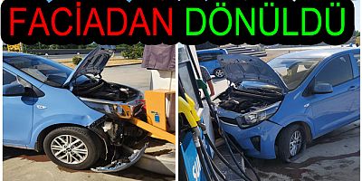 AKARYAKIT POMPASINA ÇARPTI SUBAŞI FACİADAN DÖNDÜ