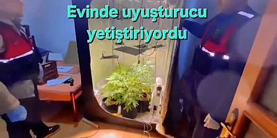 EVE KURDUĞU SİSTEMLE UYUŞTURUCU ÜRETTİ JANDARMADAN KAÇAMADI