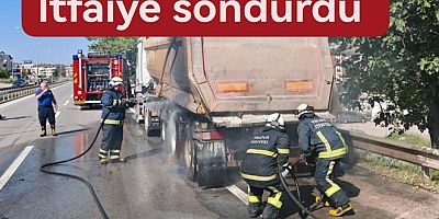 KAMYONUN TEKERLERİ ALEV ALDI