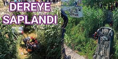 KİRAZLI SANAYİNDE OTOMOBİL DEREYE UÇTU