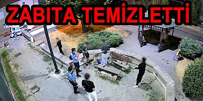 PARKI KİRLETEN GENÇLERE ZABITA TEMİZLETTİ