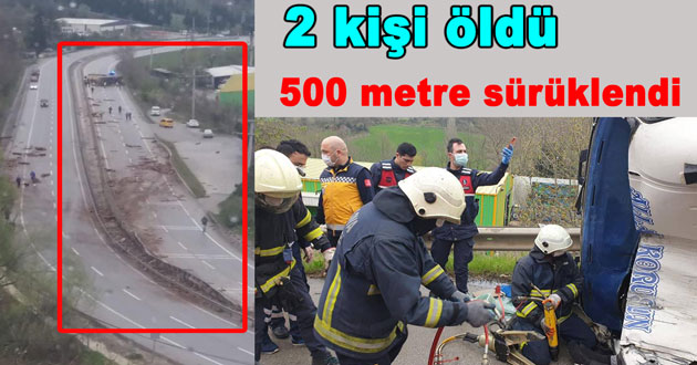 Tomruk yüklü kamyon devrildi 2 ölü