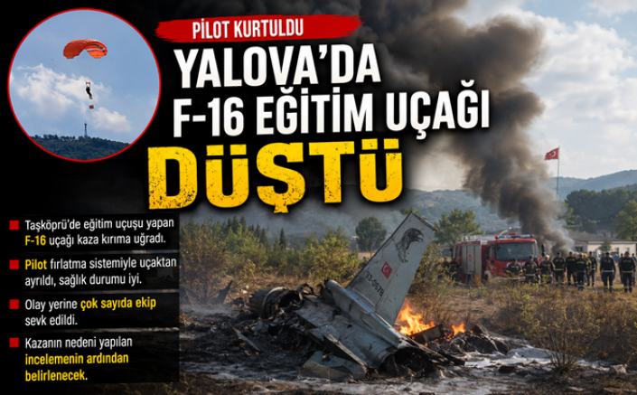 YALOVA’DA F-16 EĞİTİM UÇAĞI DÜŞTÜ PİLOT KURTULDU