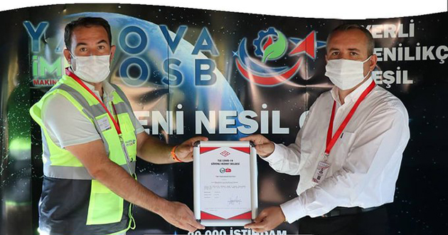 YALOVA İMES OSB'YE KOVİD BELGESİ VERİLDİ