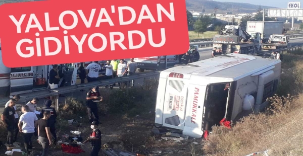 YALOVA'DAN GİDEN ASKER OTOBÜSÜ DEVRİLDİ