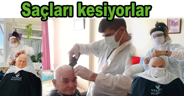 Yaşlıların saçları kesiliyor